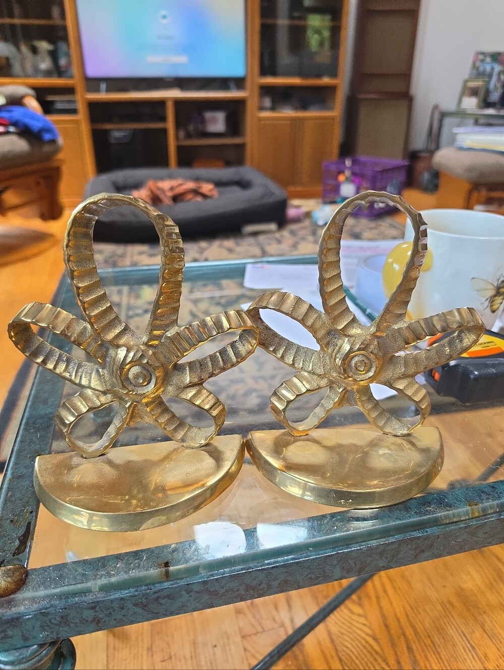 Vintage 1970's Polished Brass Bookends 7"T X 6" W X 2.75" D